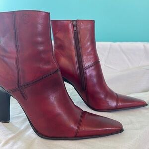 BRONX Burgundy Leather Ankle Booties Heels Size 9M